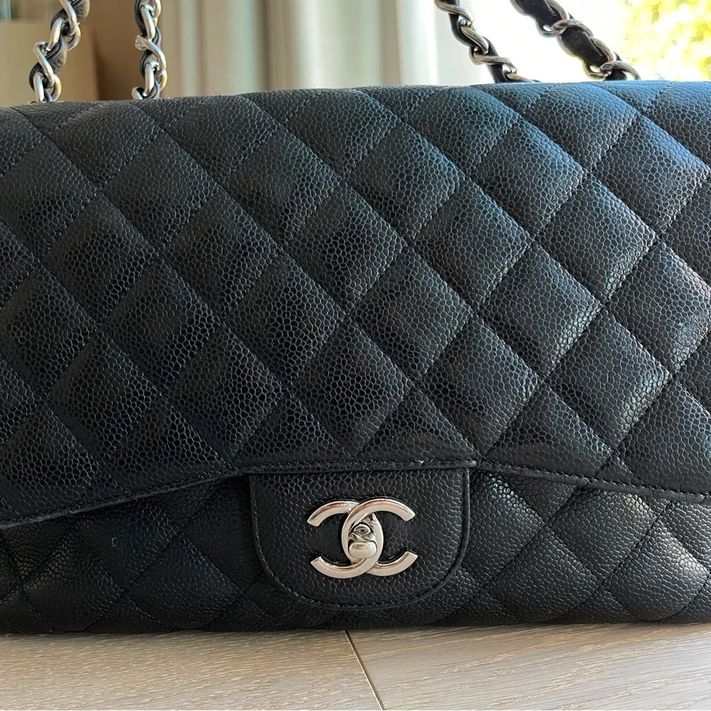 Chanel Jumbo Single Flap Black Caviar Silver Hardware - Picture 4 of 14